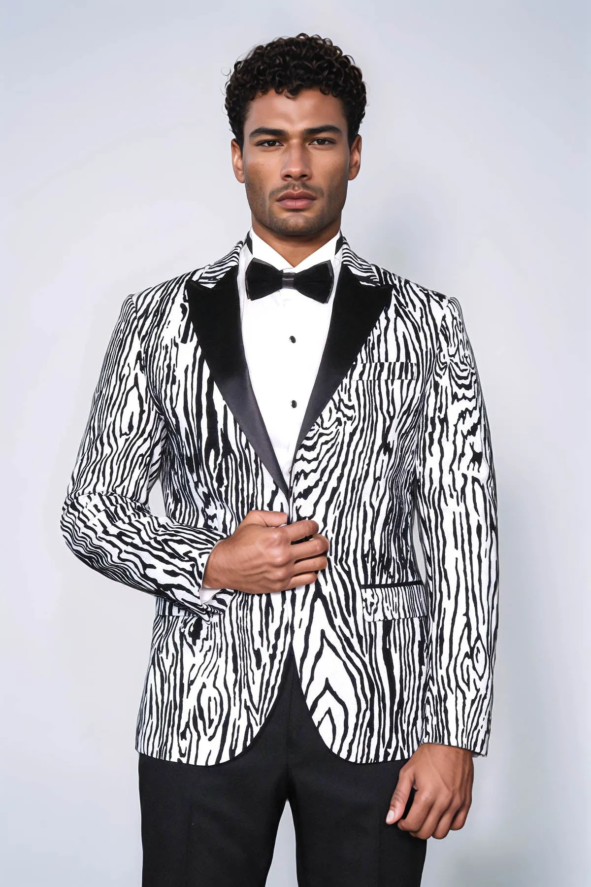 Slim Fit Zebra Patterned White Men Prom Blazer - Wessi
