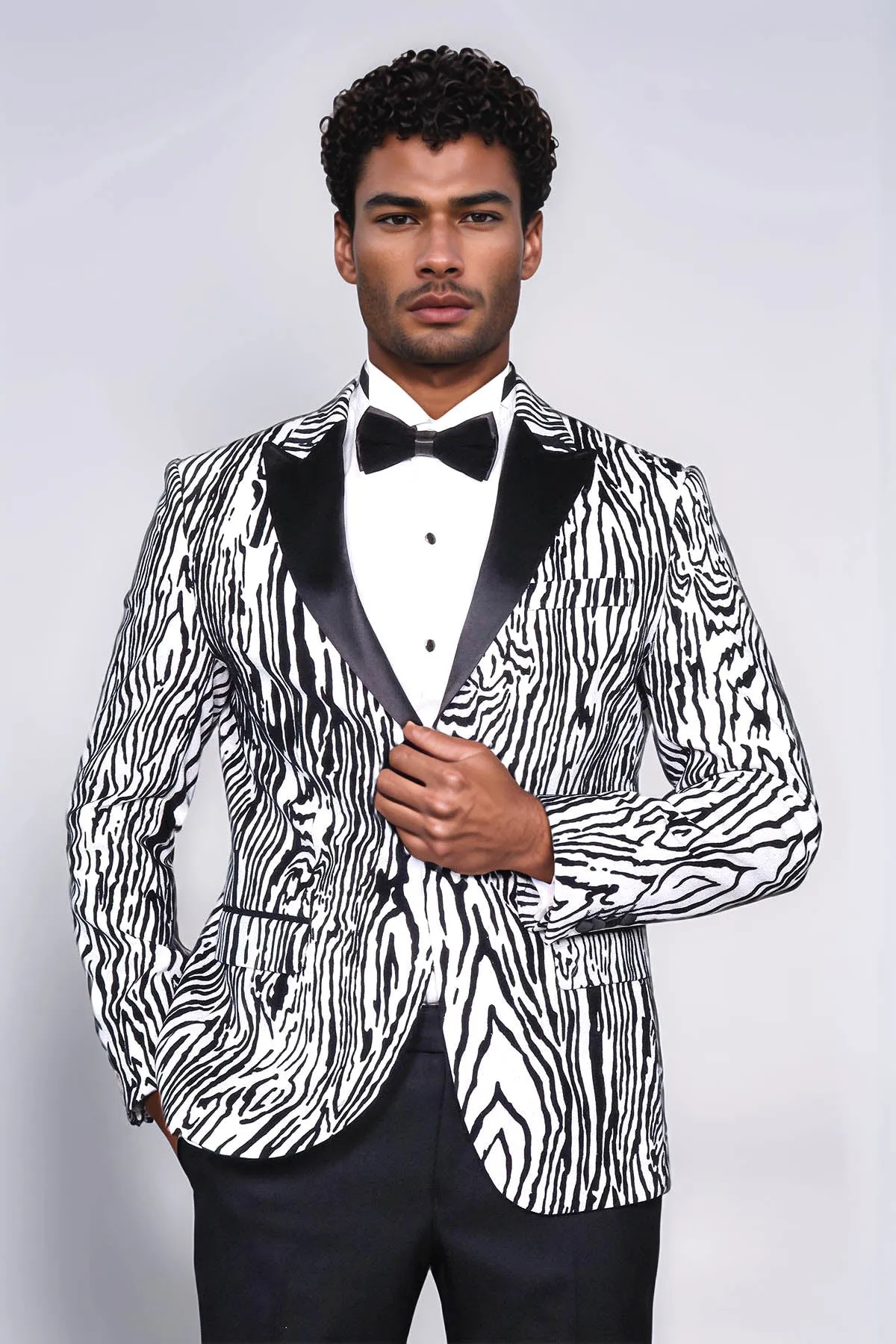 Slim Fit Zebra Patterned White Men Prom Blazer - Wessi