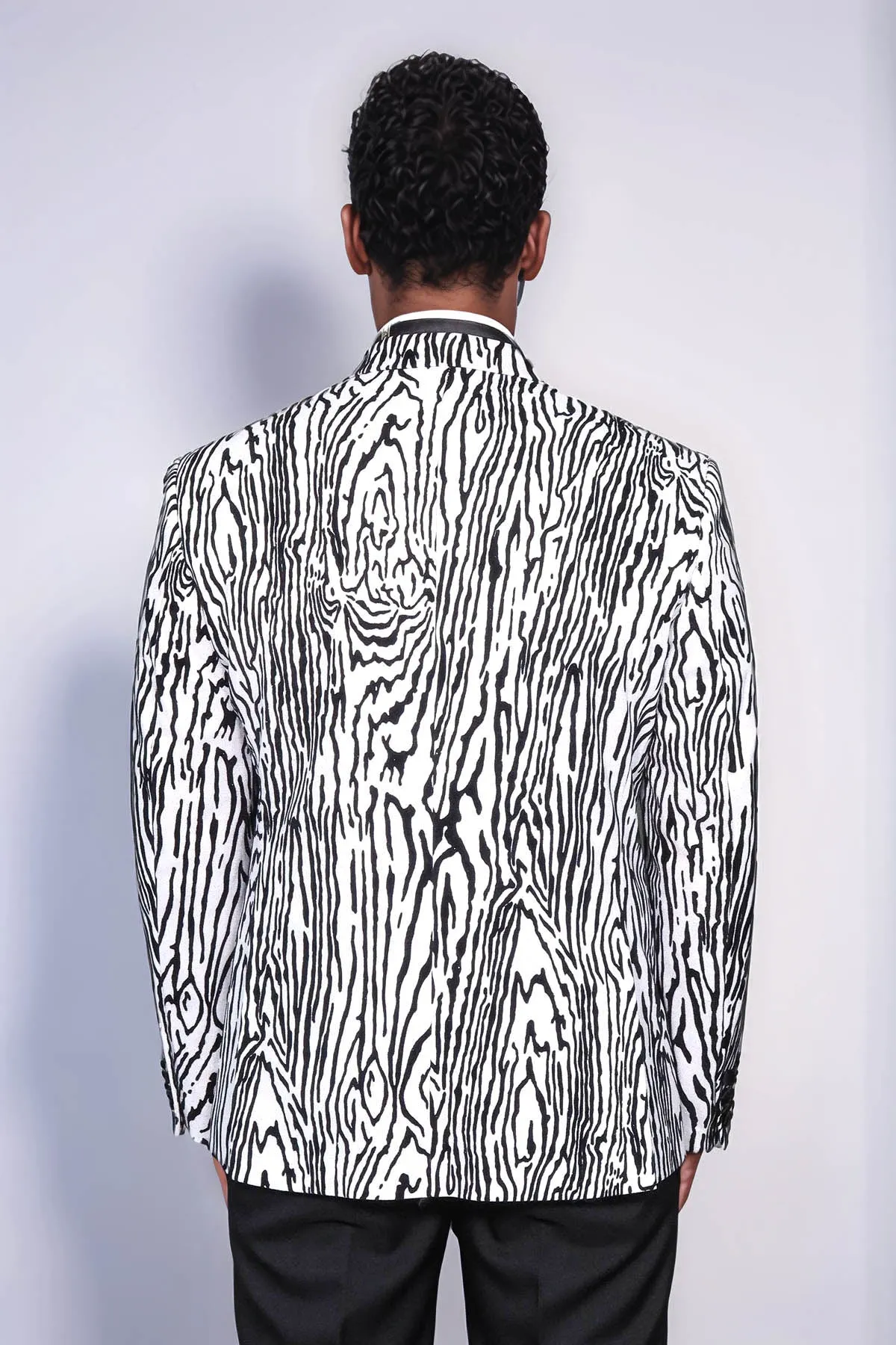 Slim Fit Zebra Patterned White Men Prom Blazer - Wessi