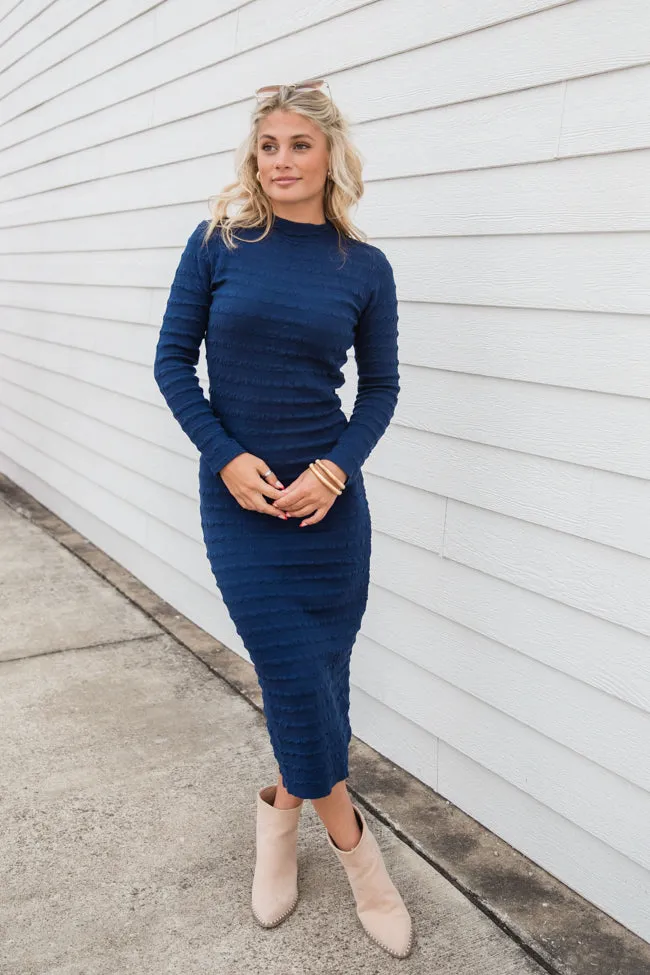 So Stylish Navy Textured Column Midi Dress FINAL SALE