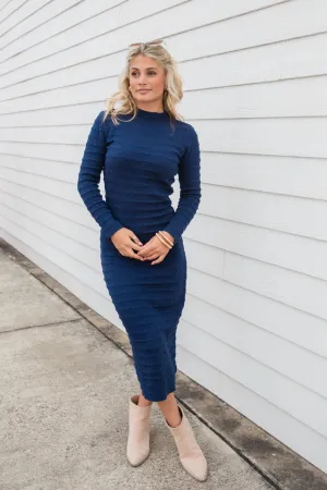 So Stylish Navy Textured Column Midi Dress FINAL SALE