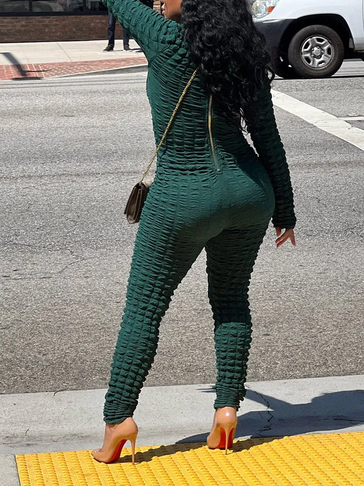 Solid Color Knitted Plaid Jumpsuit