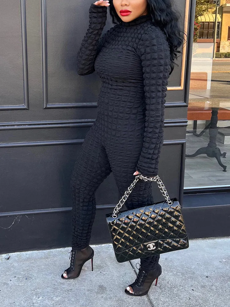 Solid Color Knitted Plaid Jumpsuit