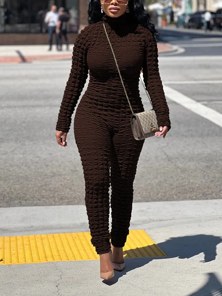 Solid Color Knitted Plaid Jumpsuit