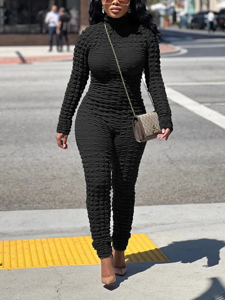 Solid Color Knitted Plaid Jumpsuit