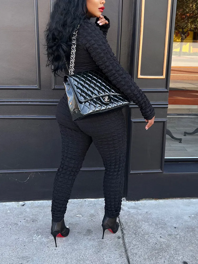 Solid Color Knitted Plaid Jumpsuit