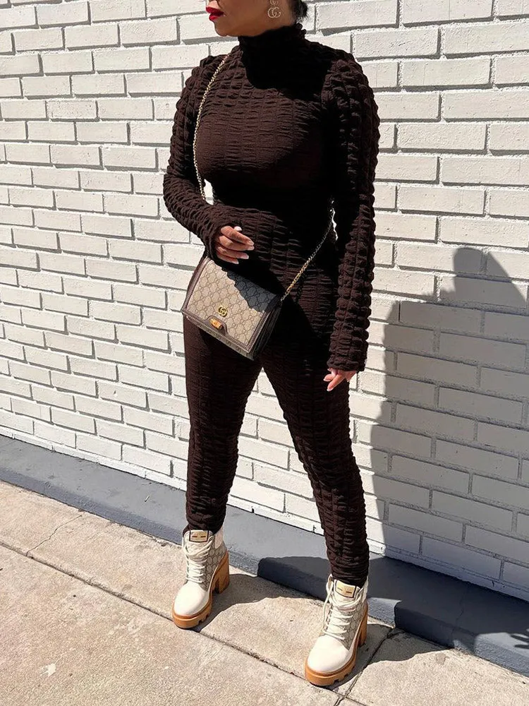 Solid Color Knitted Plaid Jumpsuit