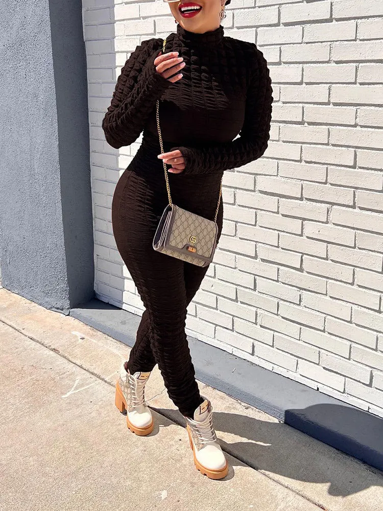 Solid Color Knitted Plaid Jumpsuit