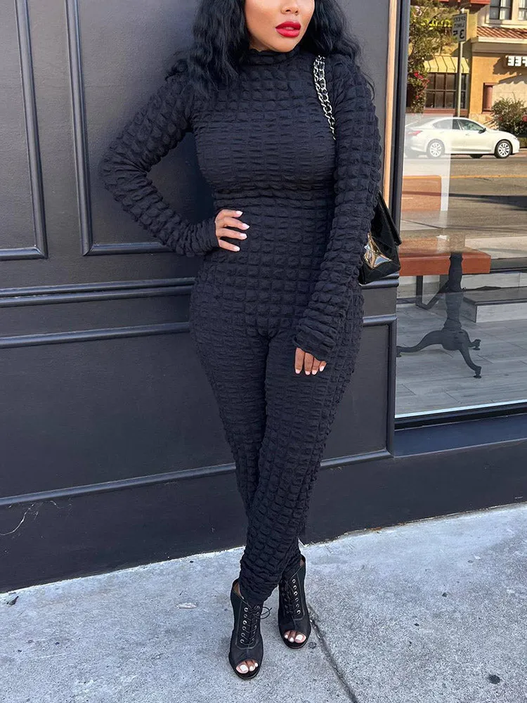 Solid Color Knitted Plaid Jumpsuit