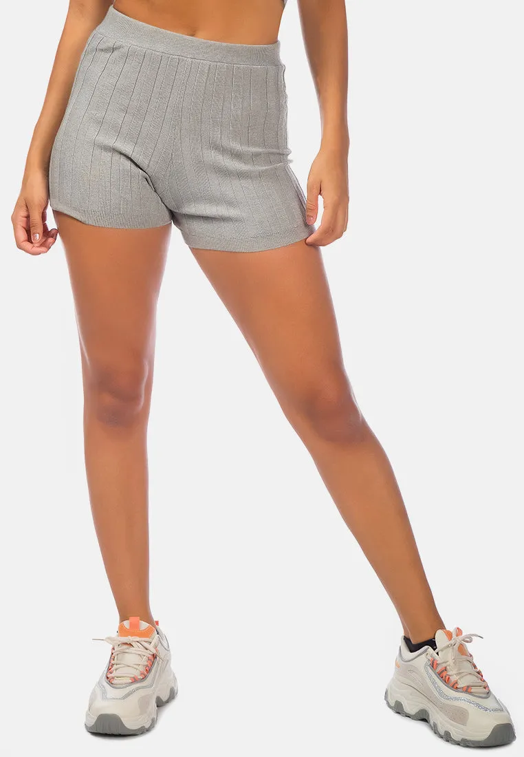 Solid Rib Knit Shorts