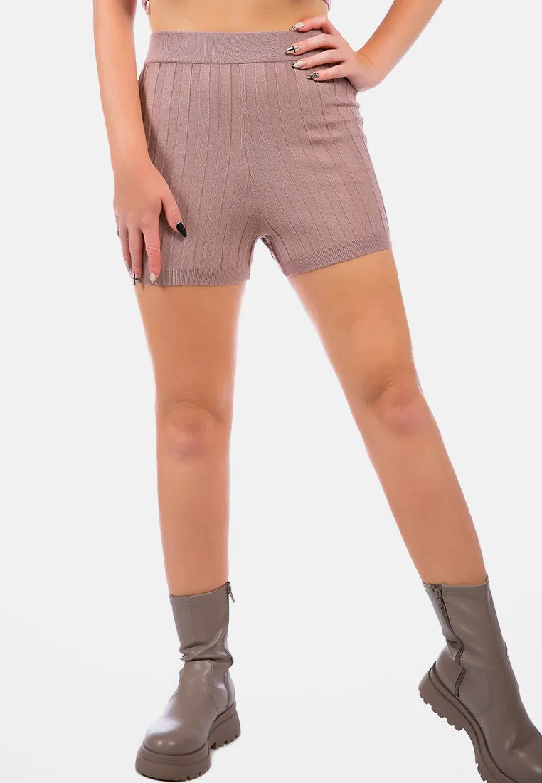 Solid Rib Knit Shorts
