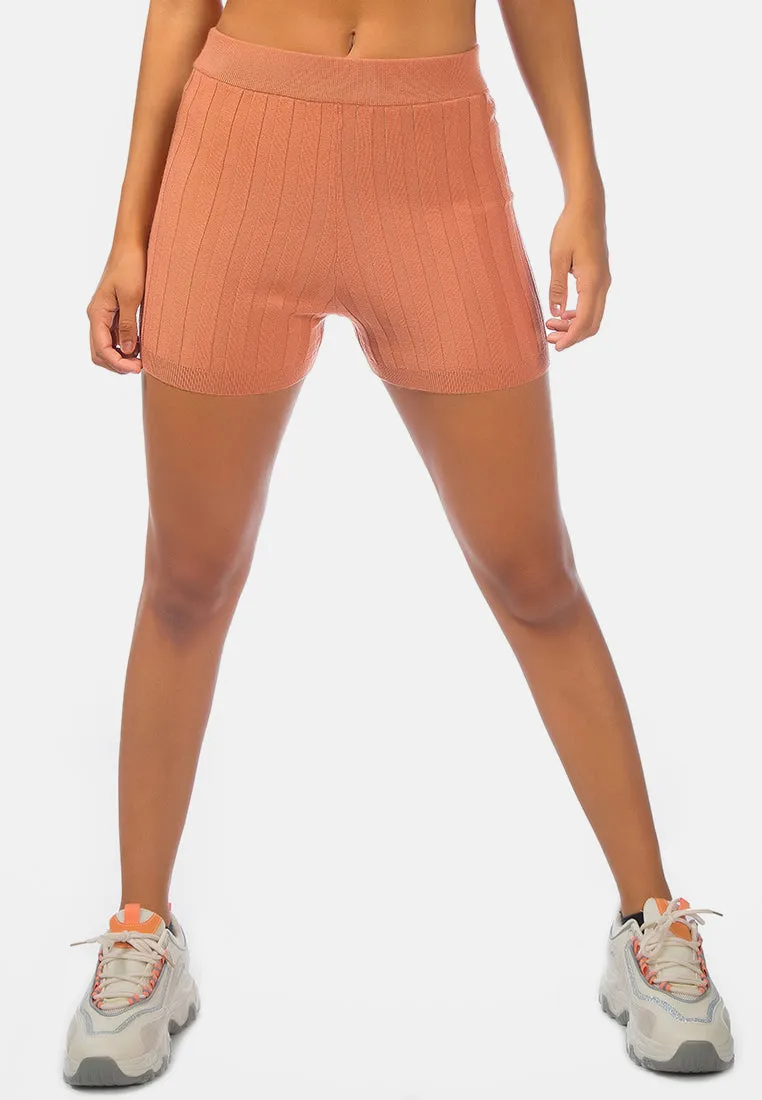 Solid Rib Knit Shorts
