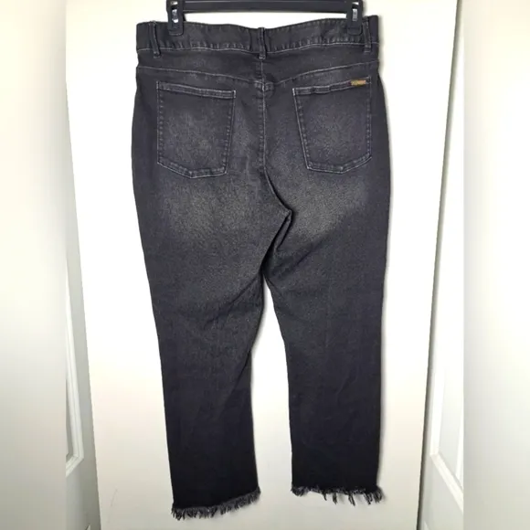Spartina 449 Jeans Juliette Hi Rise Black Gray Fray Hem Crop Chore Pocket Sz 14
