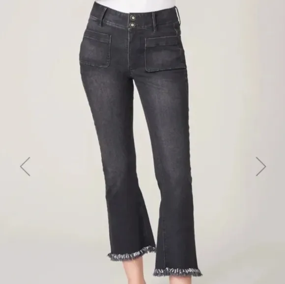 Spartina 449 Jeans Juliette Hi Rise Black Gray Fray Hem Crop Chore Pocket Sz 14