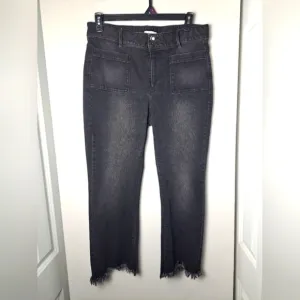 Spartina 449 Jeans Juliette Hi Rise Black Gray Fray Hem Crop Chore Pocket Sz 14