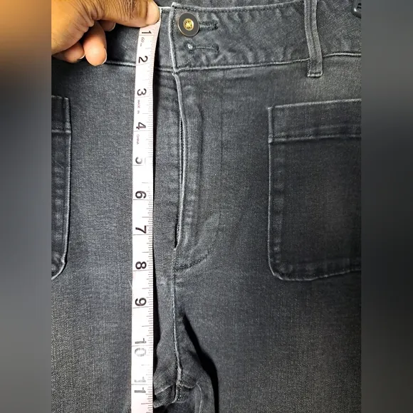 Spartina 449 Jeans Juliette Hi Rise Black Gray Fray Hem Crop Chore Pocket Sz 14