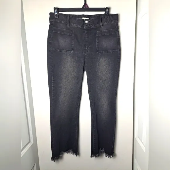 Spartina 449 Jeans Juliette Hi Rise Black Gray Fray Hem Crop Chore Pocket Sz 14