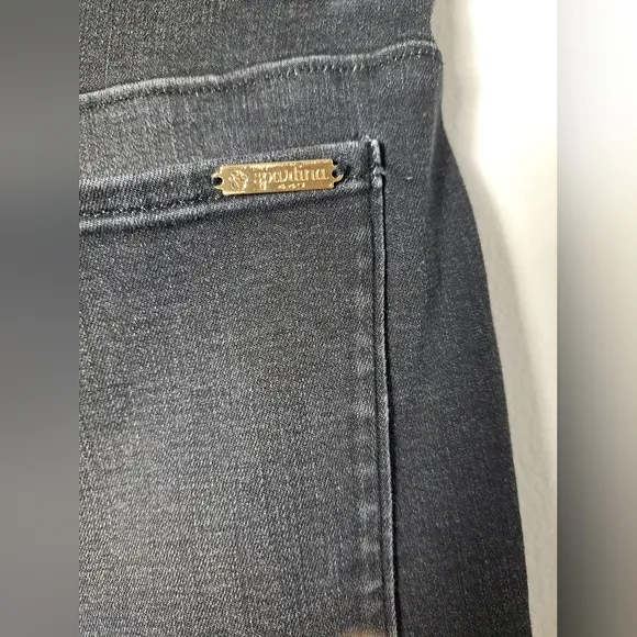 Spartina 449 Jeans Juliette Hi Rise Black Gray Fray Hem Crop Chore Pocket Sz 14