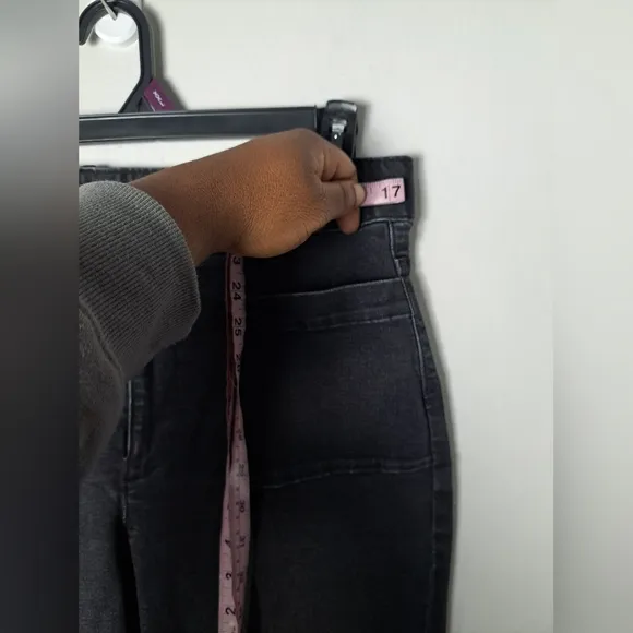 Spartina 449 Jeans Juliette Hi Rise Black Gray Fray Hem Crop Chore Pocket Sz 14
