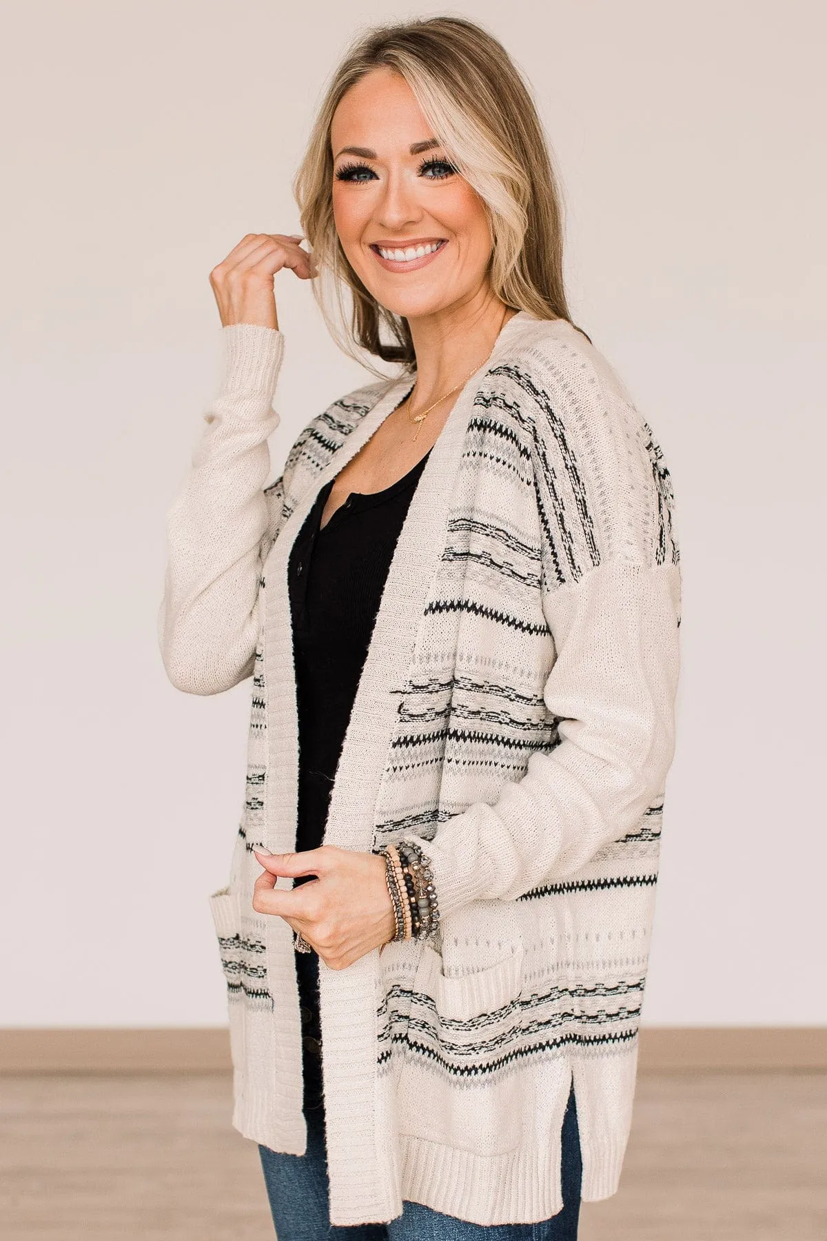 Speak Your Mind Knit Cardigan- Ivory & Grey