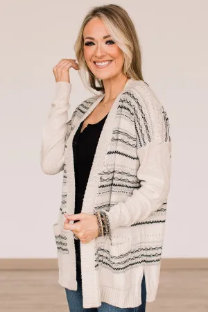 Speak Your Mind Knit Cardigan- Ivory & Grey