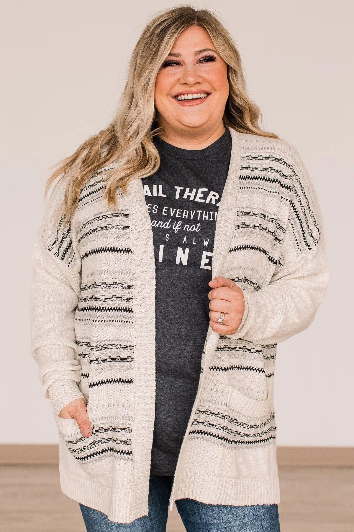 Speak Your Mind Knit Cardigan- Ivory & Grey