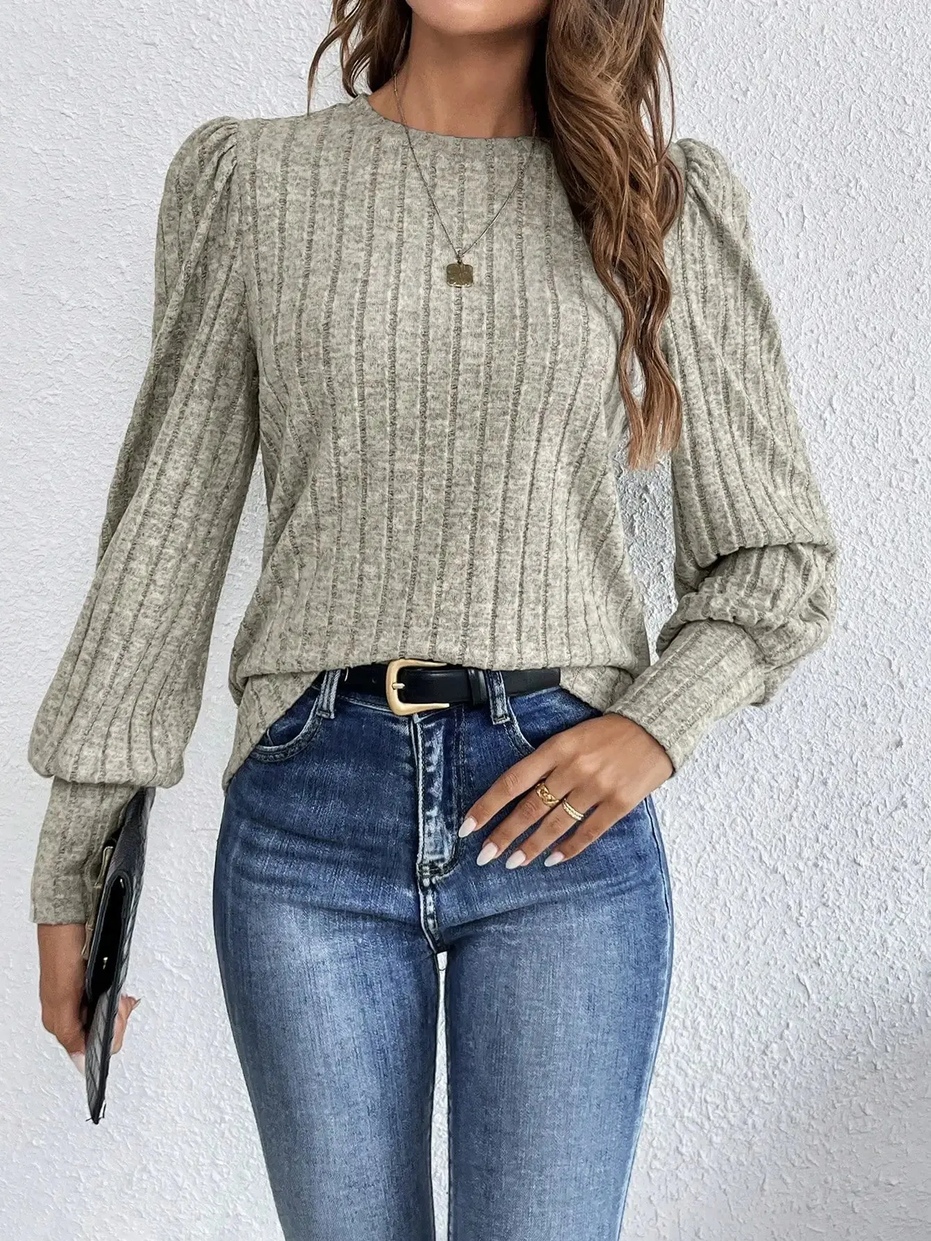 Spring Autumn Casual Crewneck Loose Knit T-shirt