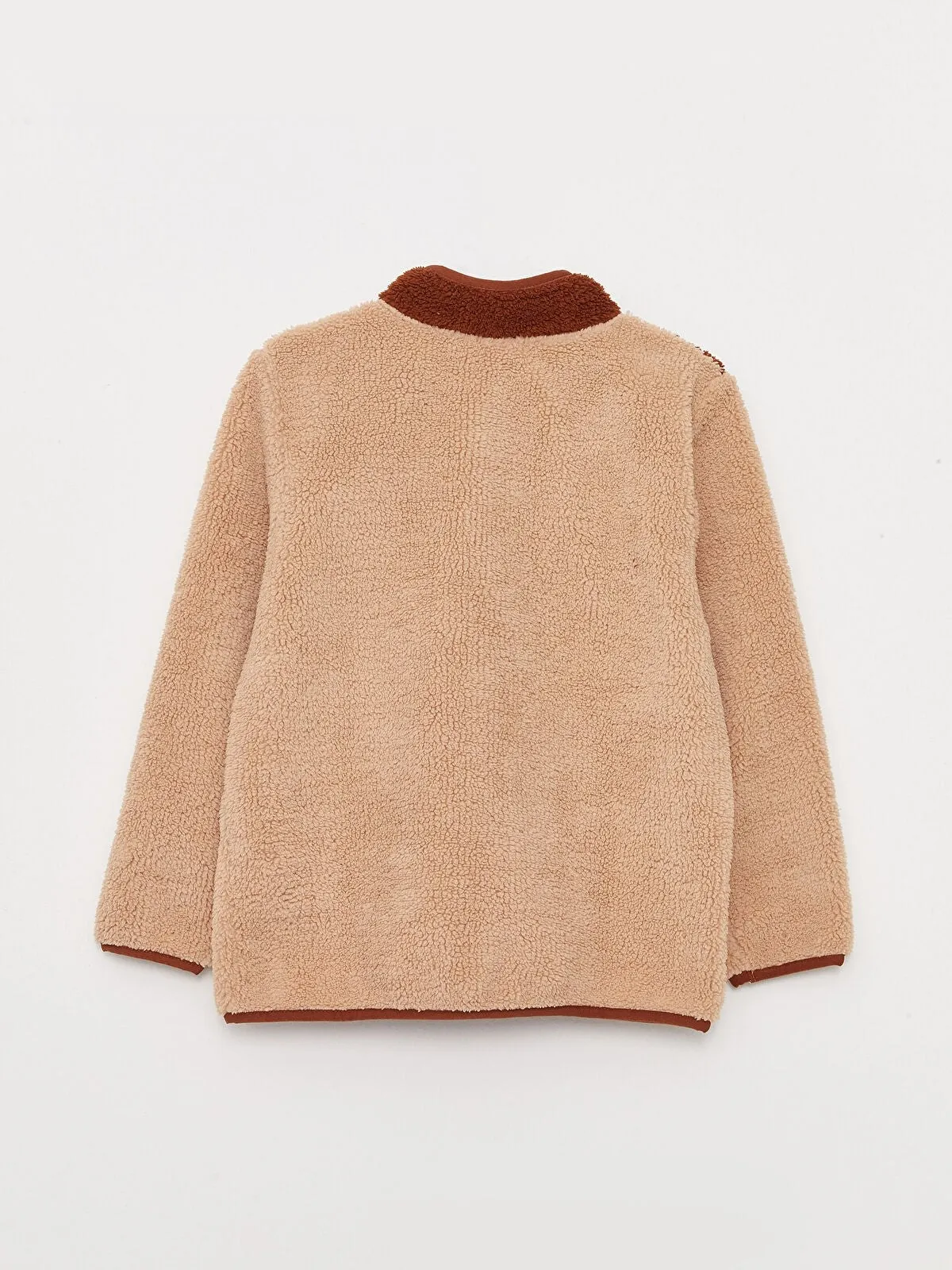 Stand Up Collar Color Block Long Sleeve Plush Boys Zippered Sweatshirt