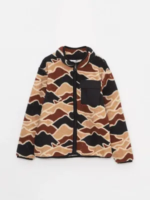 Stand Up Collar Patterned Long Sleeve Fleece Boys Zippered Sweatshirt