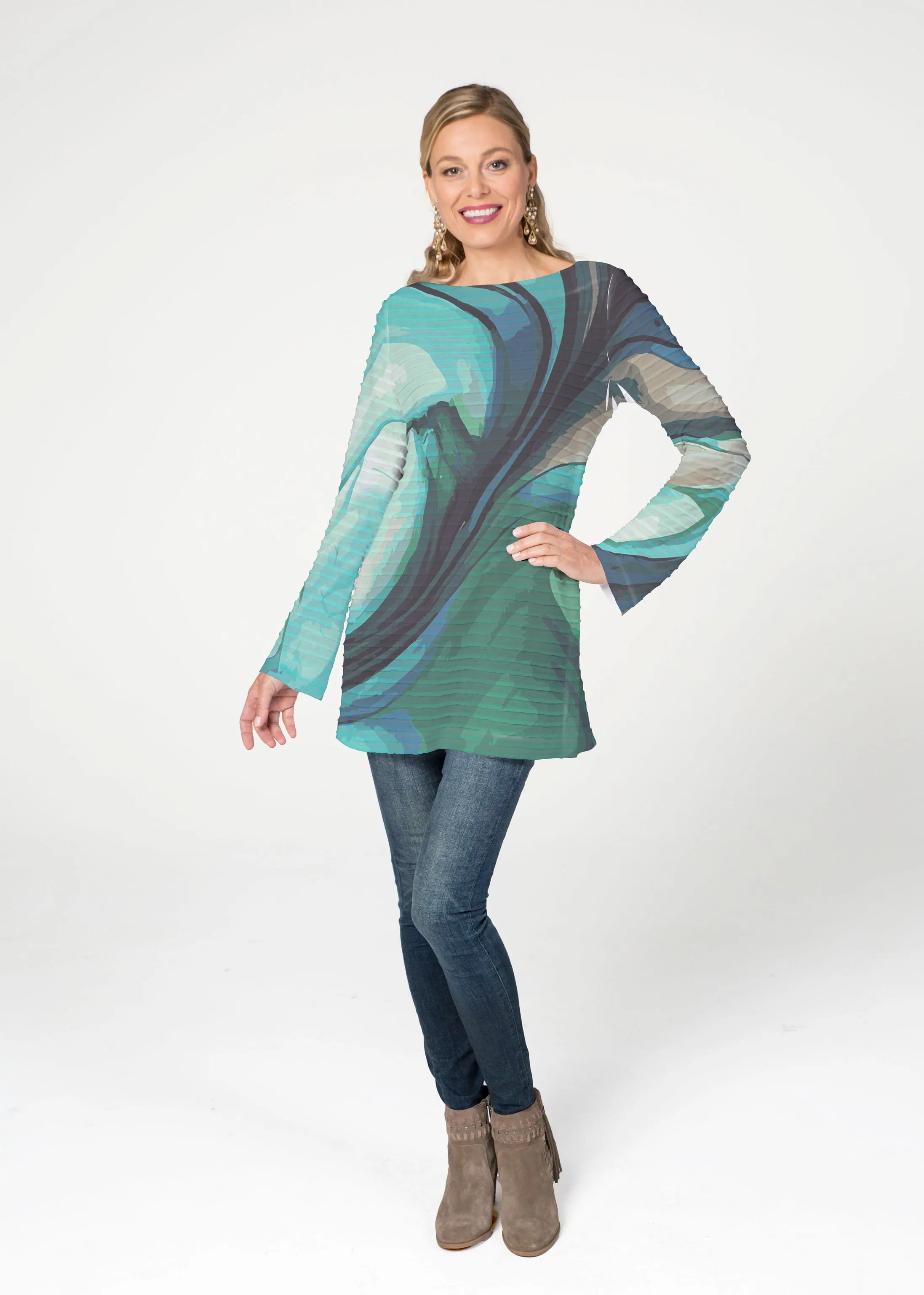 Stella (14313) ~ Banded Boatneck Tunic