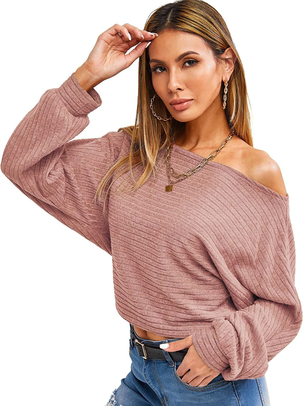 Strapless bat-sleeve sweater