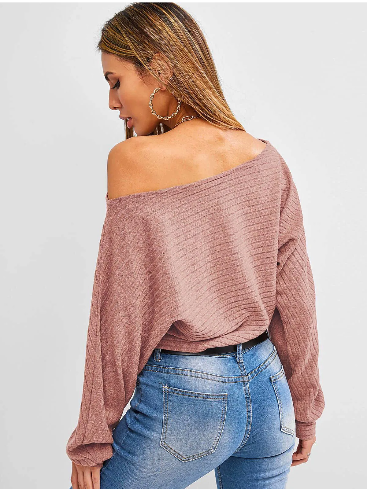 Strapless bat-sleeve sweater