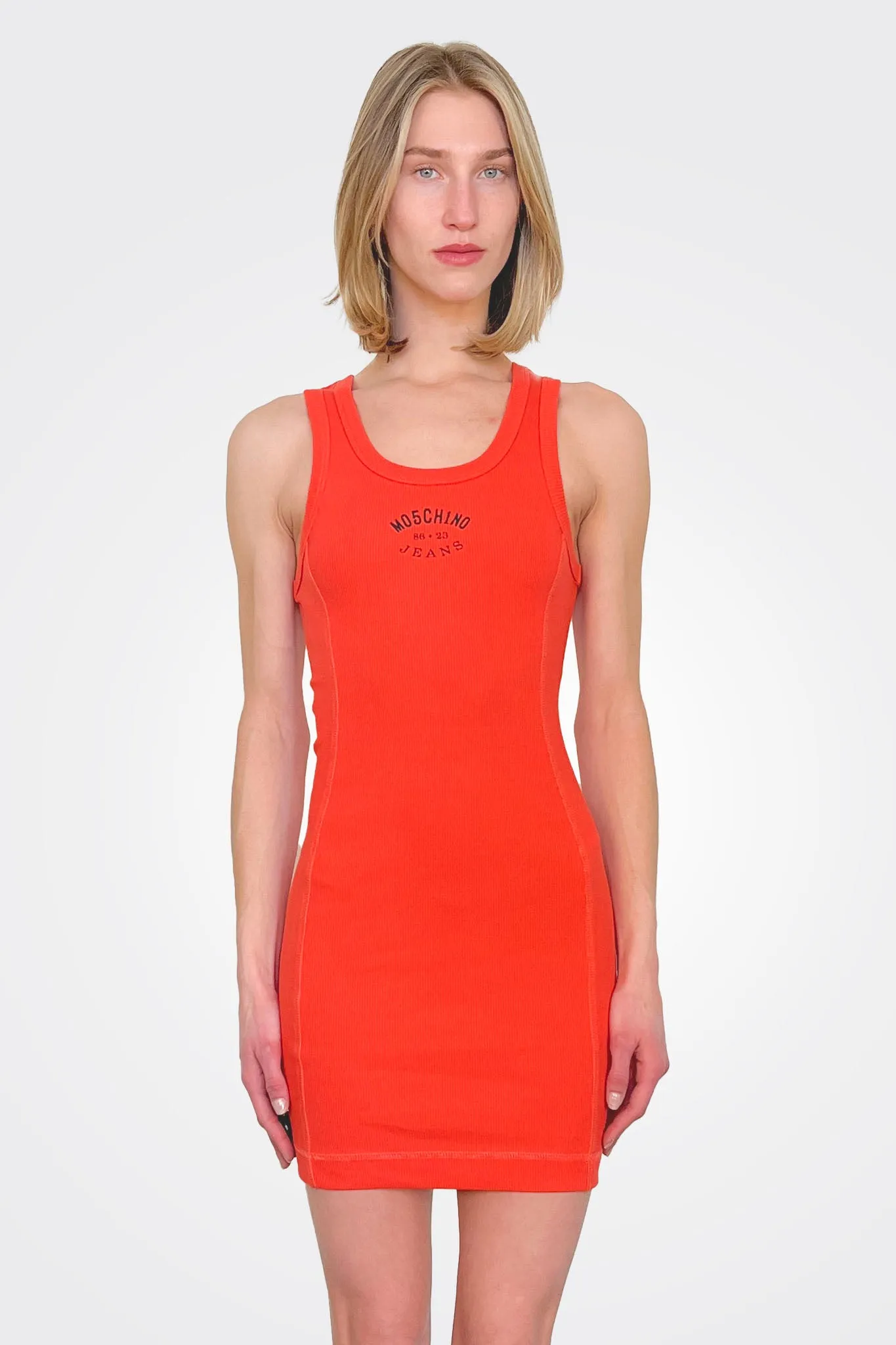 Stretch Cotton Logo Mini Dress - Chili
