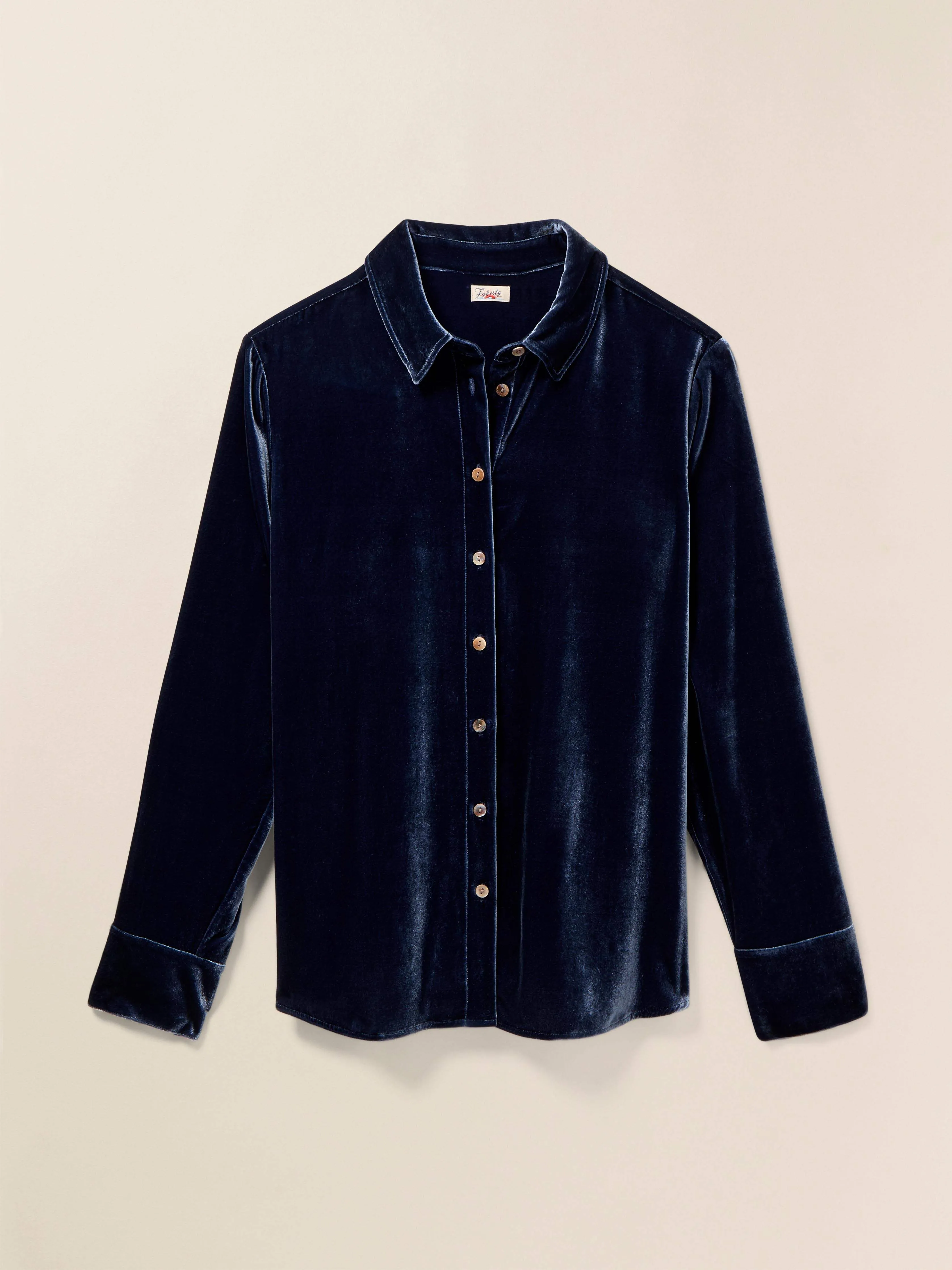 Stretch Silk Velvet Genevieve Shirt - Navy
