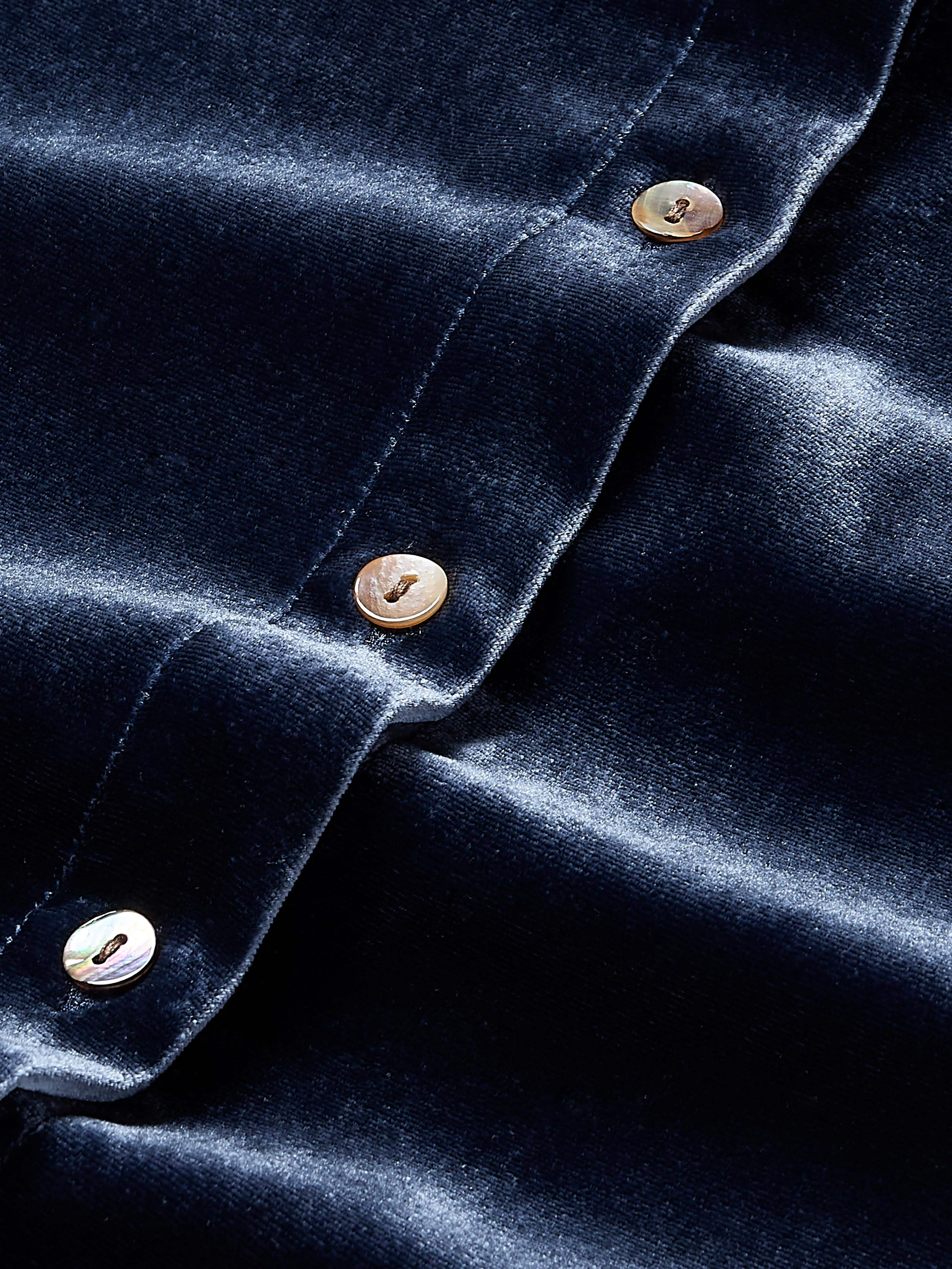 Stretch Silk Velvet Genevieve Shirt - Navy