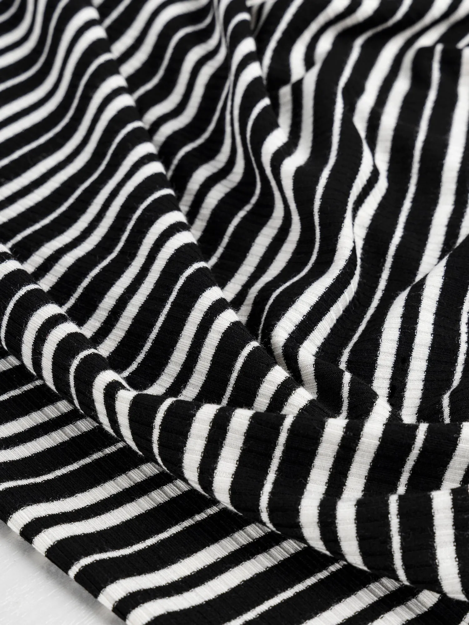 Stripe Cotton Jersey Rib Knit Deadstock - Black   White - Swatch