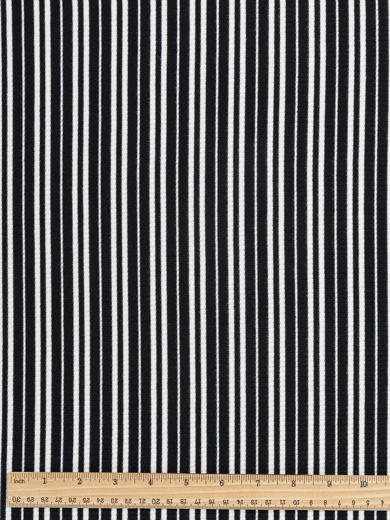 Stripe Cotton Jersey Rib Knit Deadstock - Black   White - Swatch