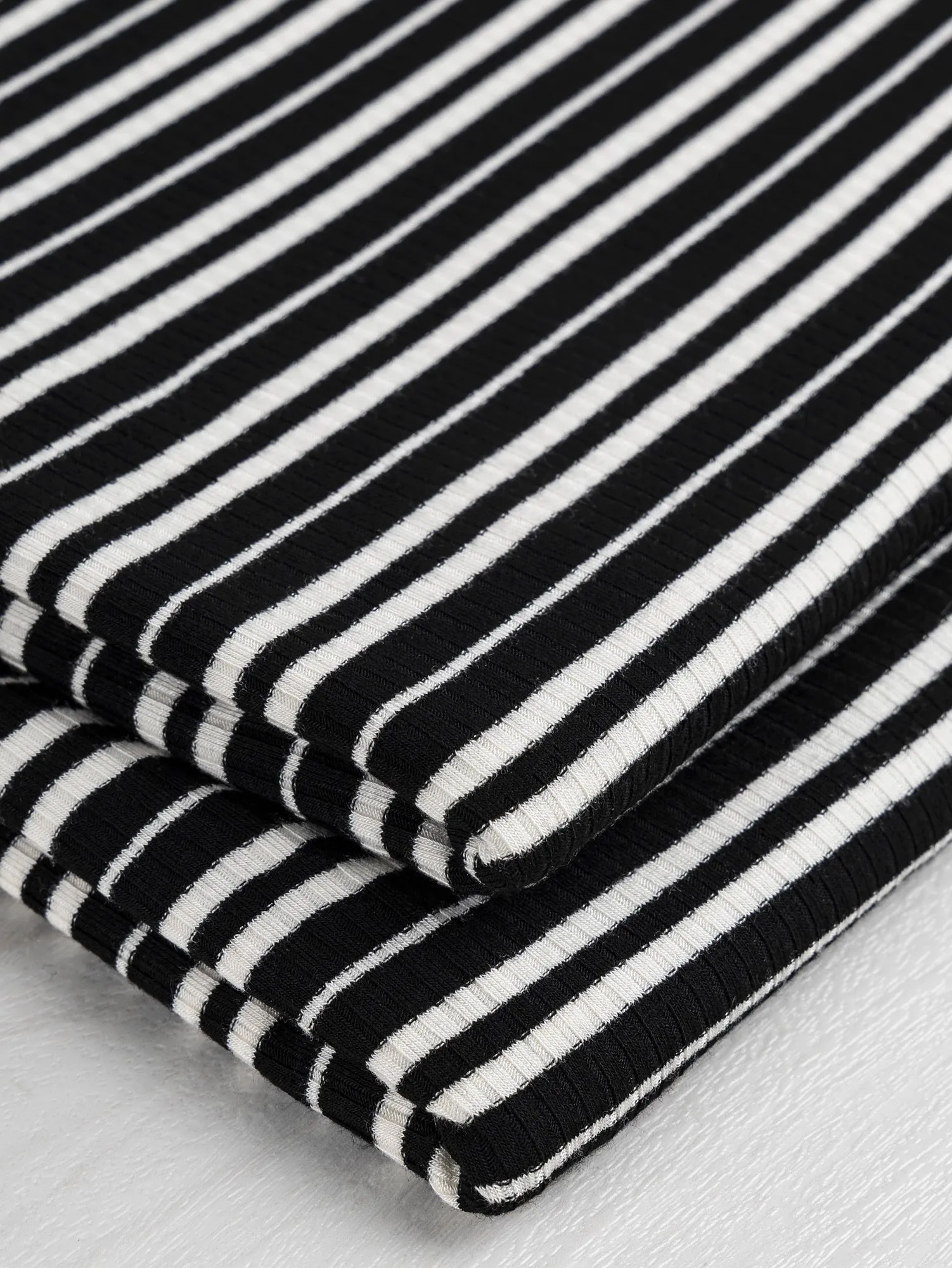 Stripe Cotton Jersey Rib Knit Deadstock - Black   White - Swatch