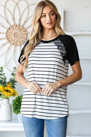 STRIPE PRINT CONTRAST TOP: BLACK