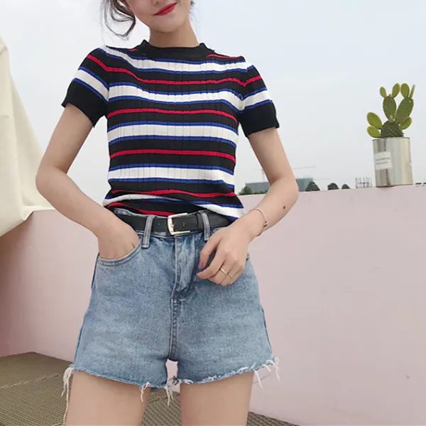 Stripe tight knit T-shirt KF50015