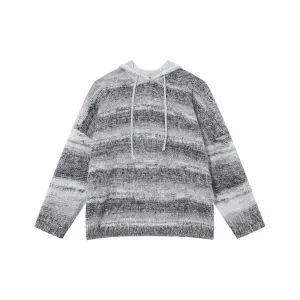 Striped Drawstrings Knit Hoodie