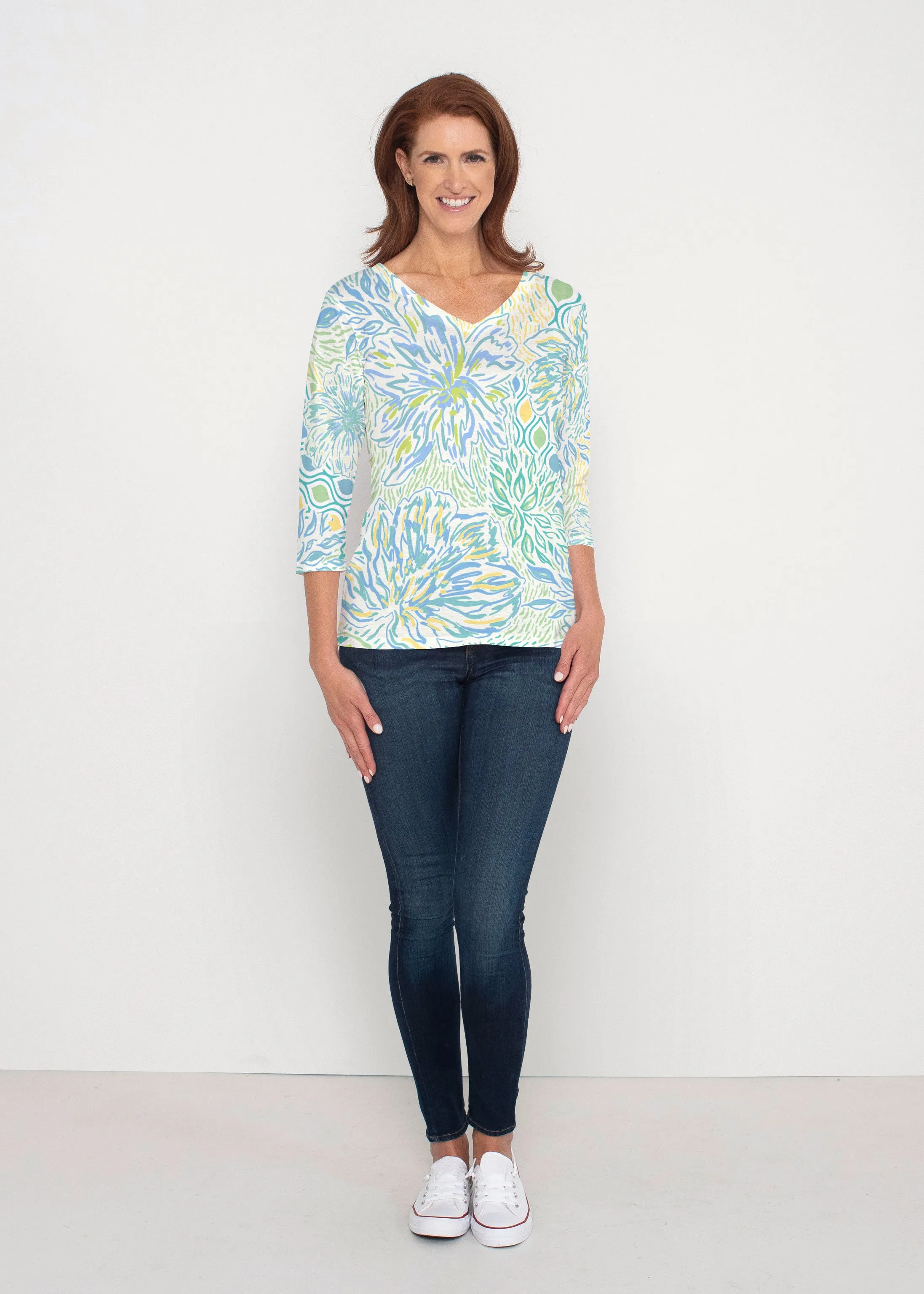 Summer Vibes (8069) ~ Signature 3/4 Sleeve V-Neck Top