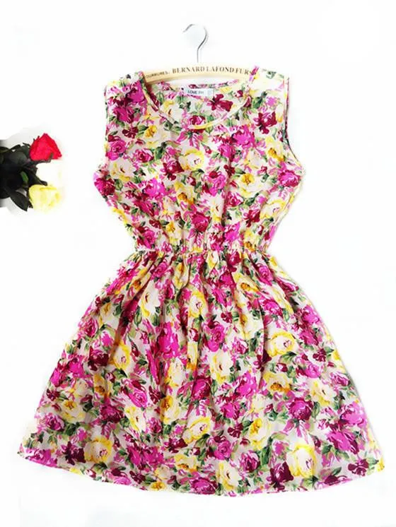 Summer Women Chiffon Dress Beach Floral Tank Fashion Dresses S M L XL XXL