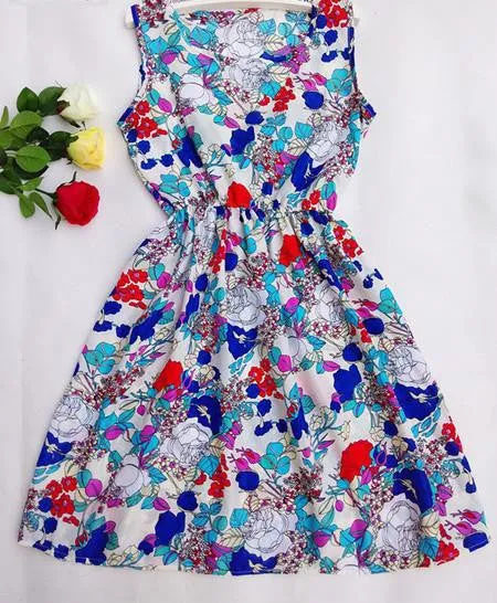 Summer Women Chiffon Dress Beach Floral Tank Fashion Dresses S M L XL XXL
