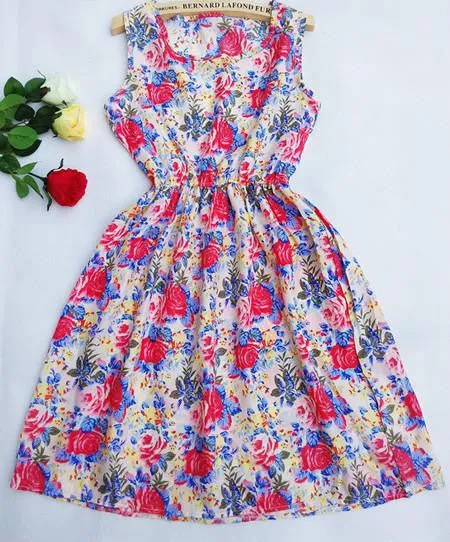 Summer Women Chiffon Dress Beach Floral Tank Fashion Dresses S M L XL XXL