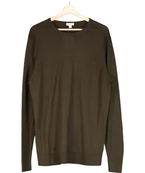 Sunspel Green Extra‑fine Merino Crew Neck UK L