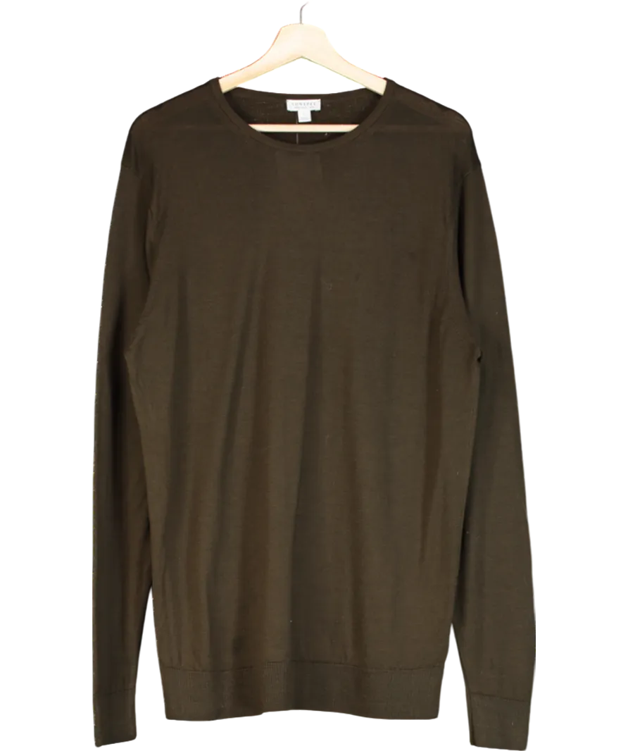 Sunspel Green Extra‑fine Merino Crew Neck UK L