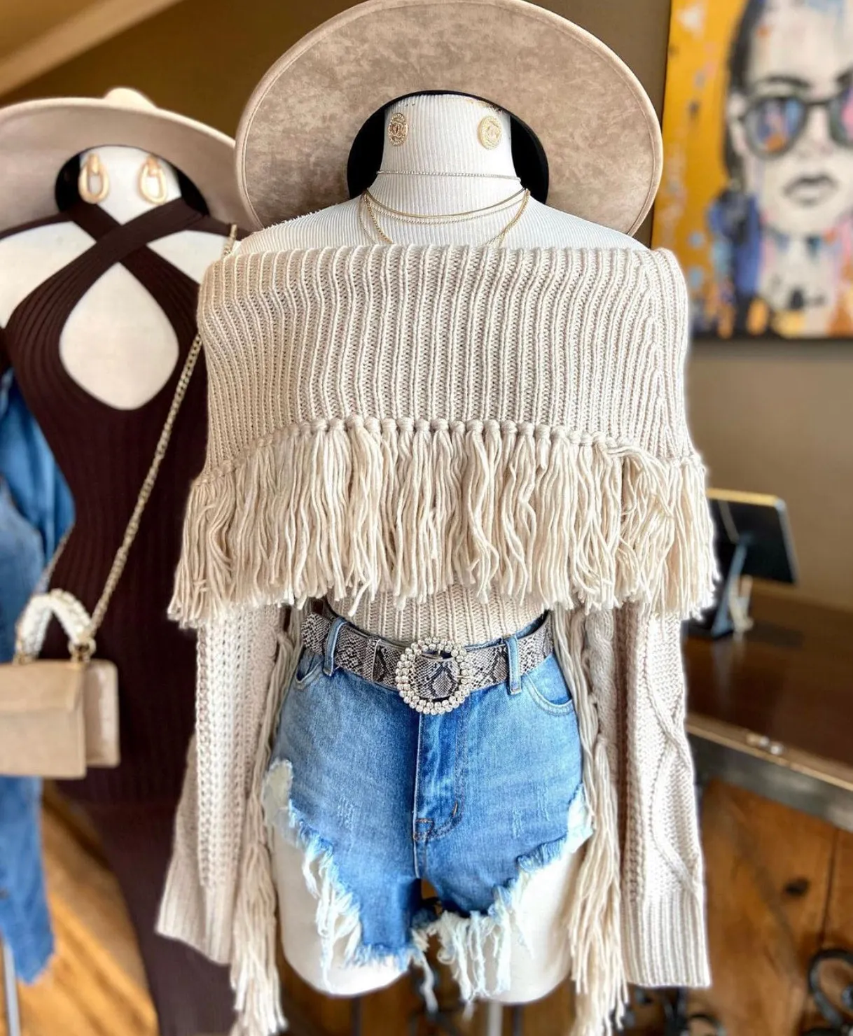 Sweater Knit O/S Fringe Top