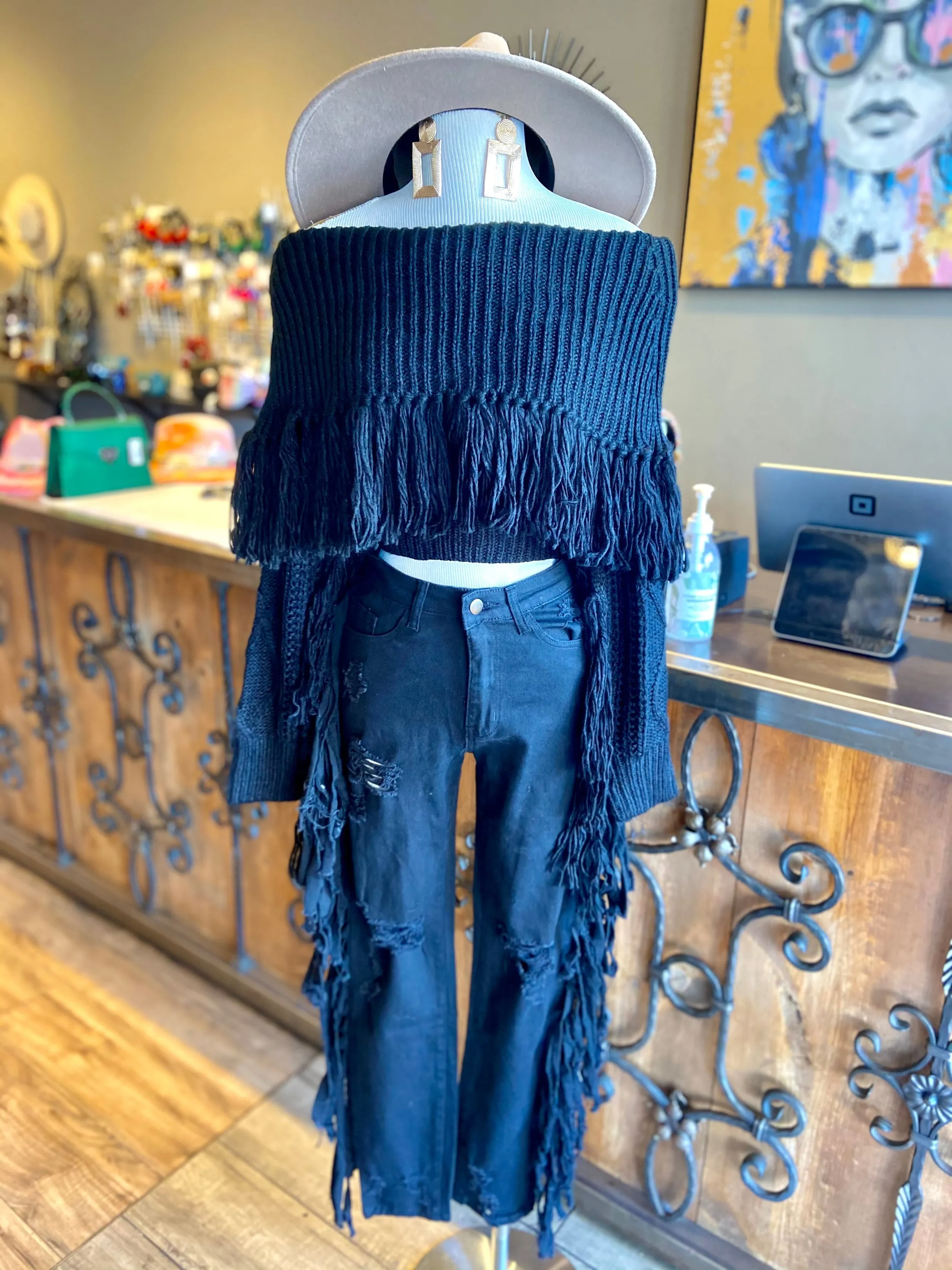 Sweater Knit O/S Fringe Top