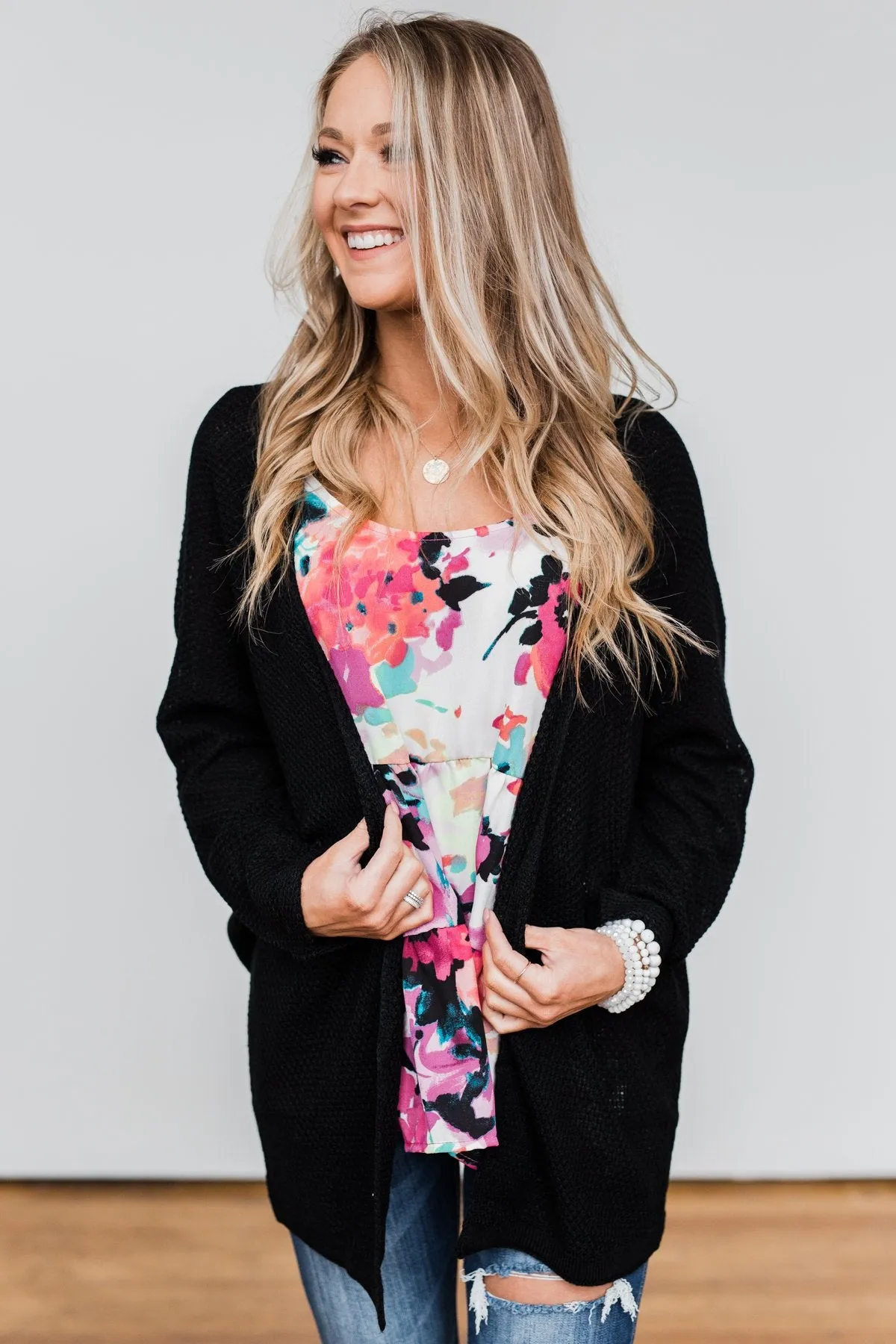 Sweet Serenity Knitted Cardigan- Black